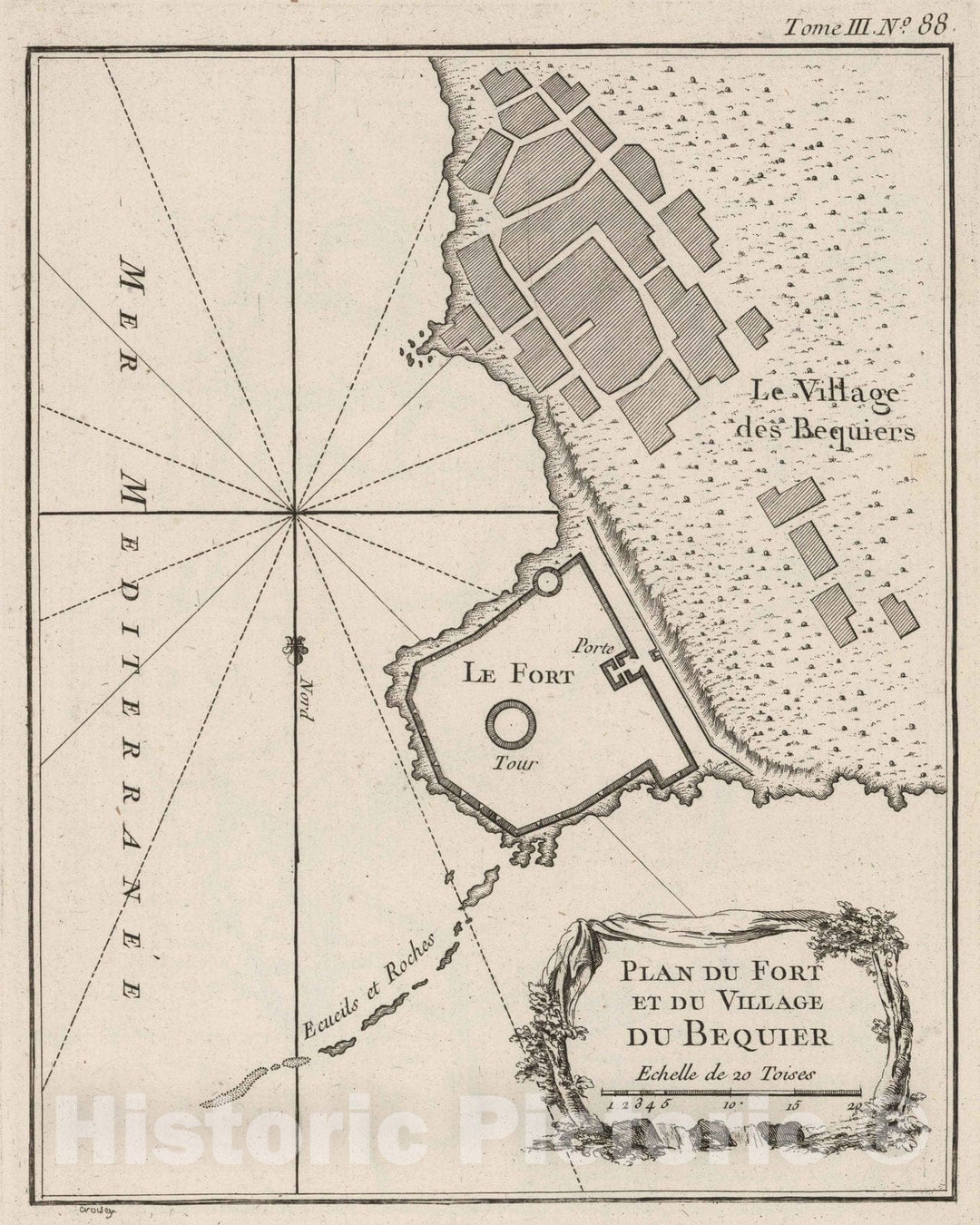 Historic Map : Egypt , Alexandria (Egypt), North Africa 1764 Plan du Fort et du Village du Bequier , Vintage Wall Art