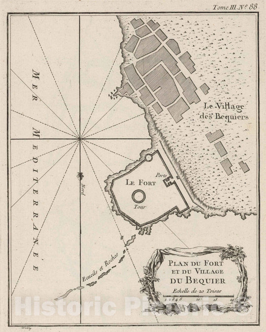 Historic Map : Egypt , Alexandria (Egypt), North Africa 1764 Plan du Fort et du Village du Bequier , Vintage Wall Art