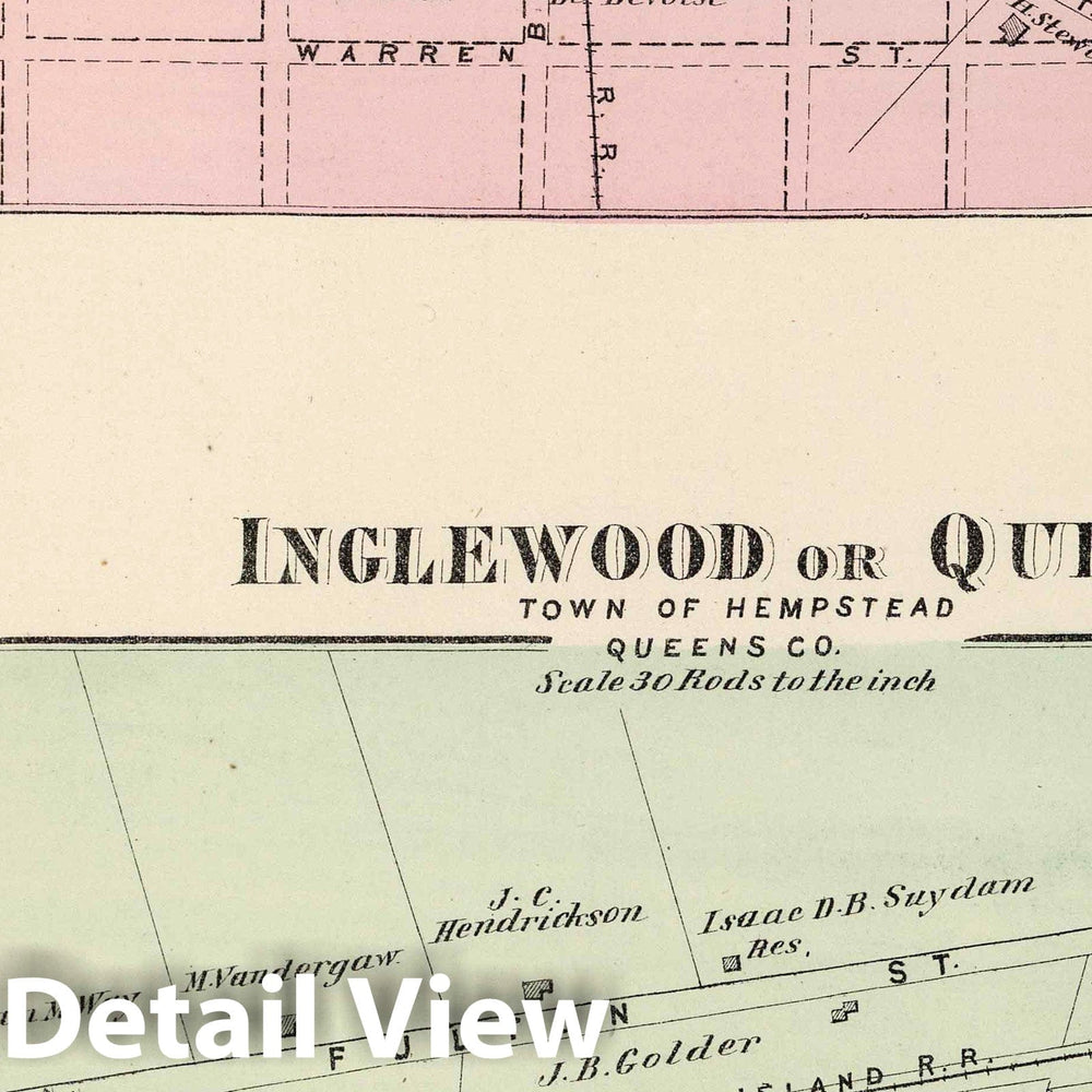 Historic Wall Map : 1873 Springfield Store, Willow Tree Station, Town of Jamaica. Inglewood or Queens, Town of Hempstead Long Island. - Vintage Wall Art