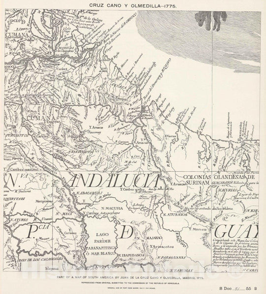 Historic Map : National Atlas - 1775 Part of South America by Cruz Cano Y Olmedilla. - Vintage Wall Art