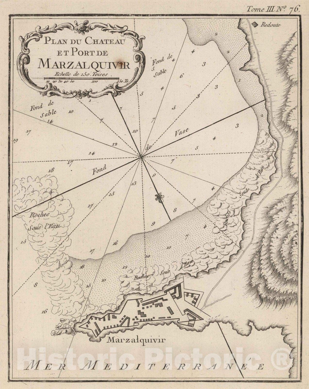 Historic Map : Algeria, Mediterranean, Africa 1764 Plan du Chateau et Port de Marzalquivir , Vintage Wall Art