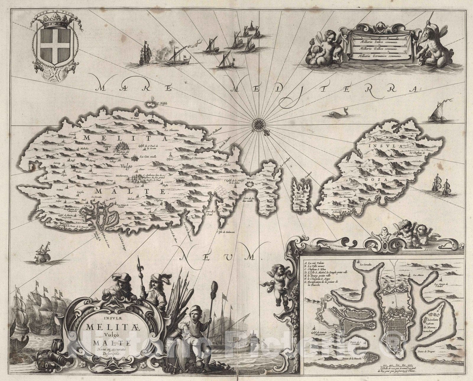 Historic Map : Valletta (Malta), Malta 1650 Insulae Melitae Vulgo Malte. , Vintage Wall Art