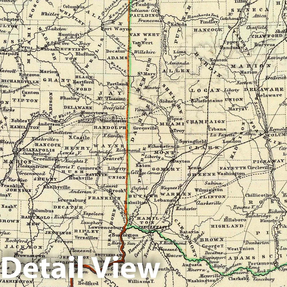 Historic Map : Indiana, 1854 Indiana und Ohio. , Vintage Wall Art