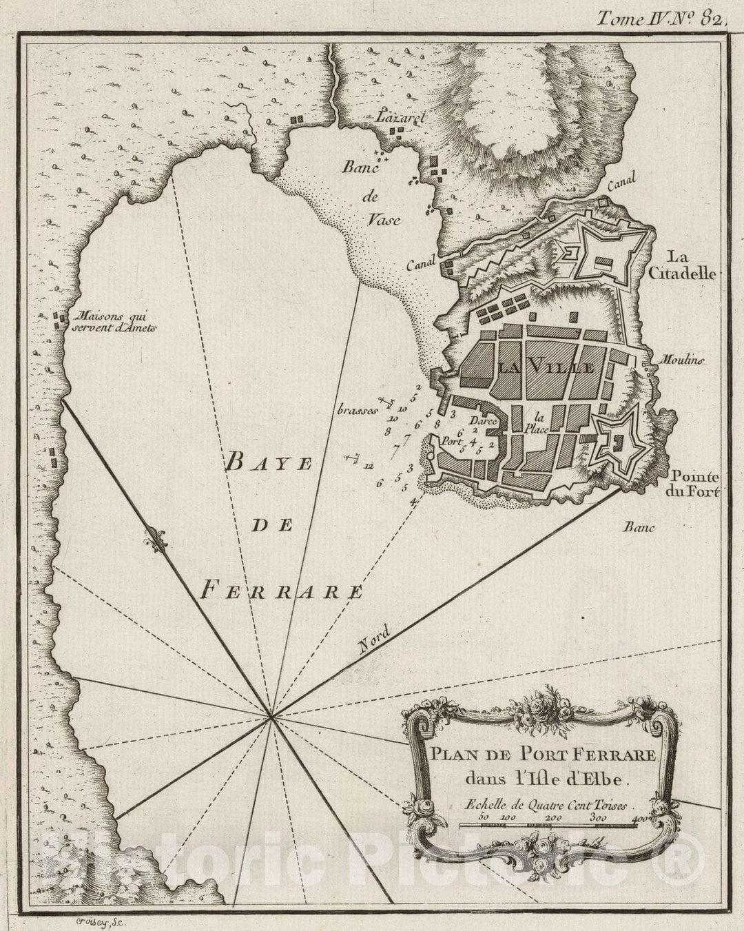 Historic Map : Italy, , Europe 1764 Plan de Port Ferrare dans l'Isle d'Elbe , Vintage Wall Art