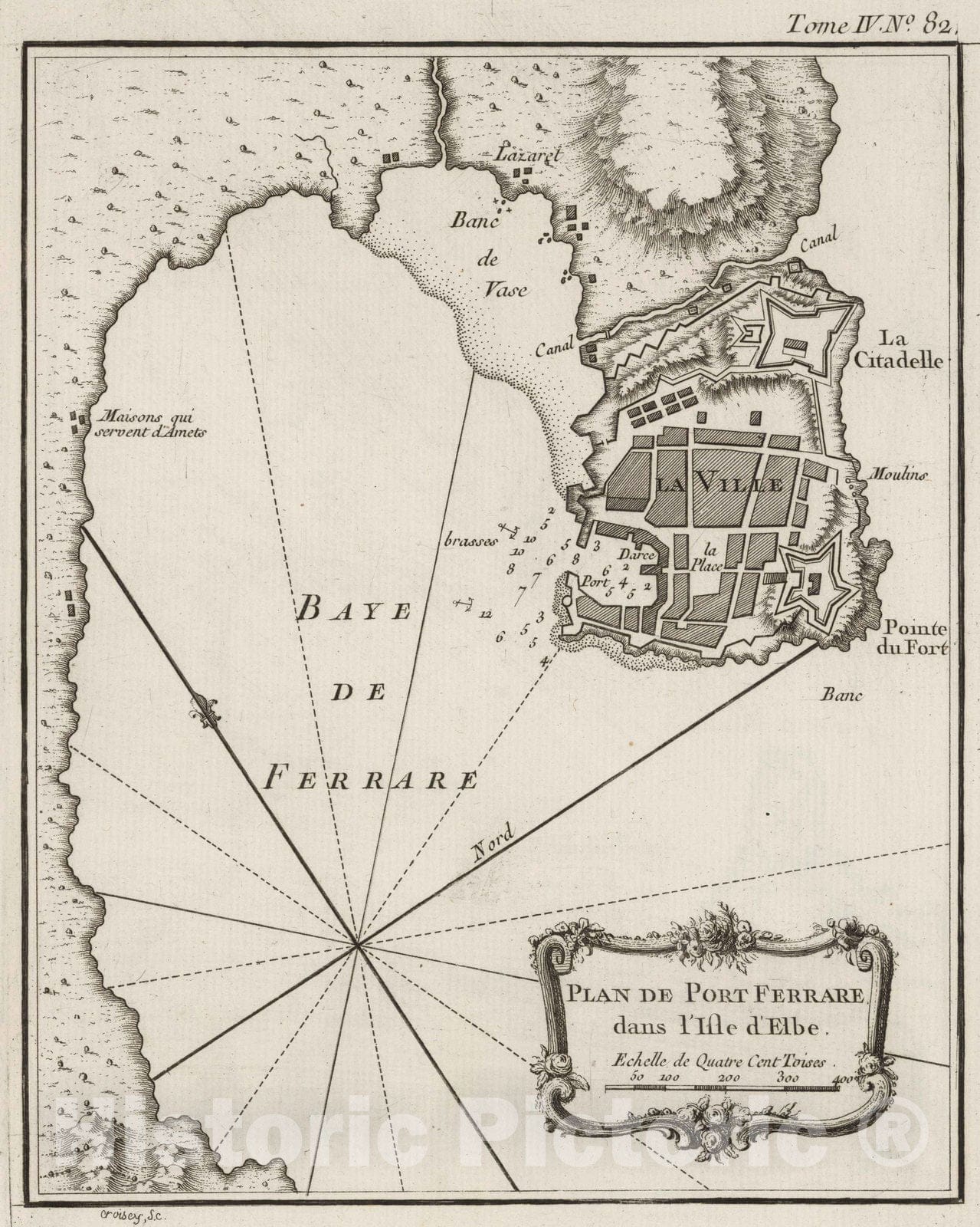 Historic Map : Italy, , Europe 1764 Plan de Port Ferrare dans l'Isle d'Elbe , Vintage Wall Art