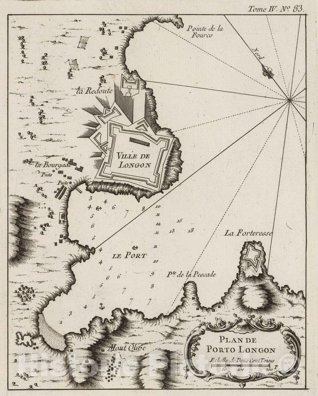 Historic Map : Italy, Tuscany (Italy), Europe 1764 Plan de Porto Longon , Vintage Wall Art