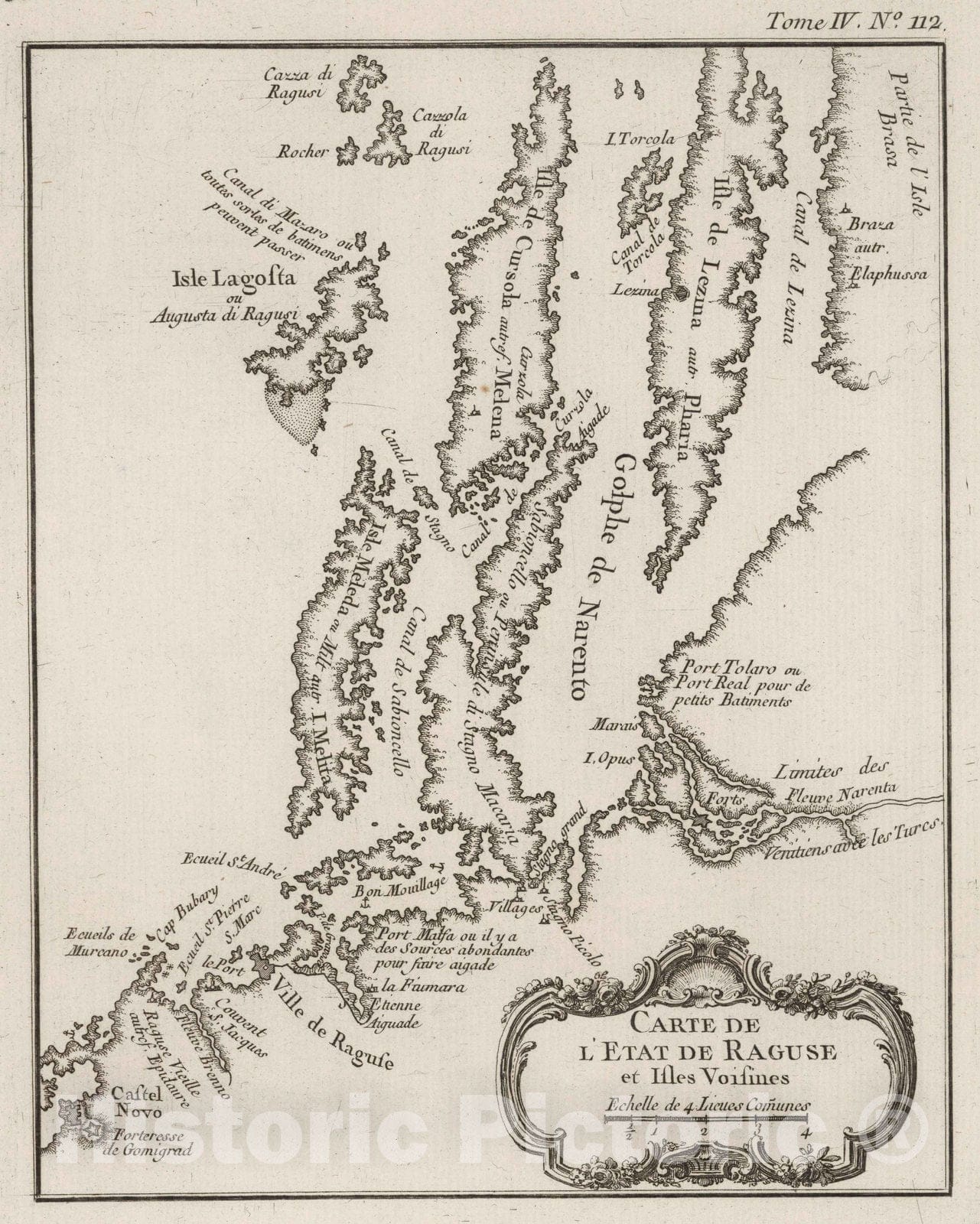 Historic Map : Croatia, 1764 Carte de l'etat de Raguse et Isles voisines. , Vintage Wall Art