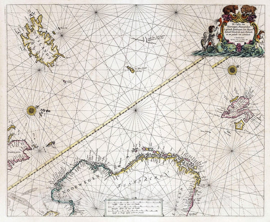 Historic Wall Map : Iceland, Svalbard 1667 De Custen van Noorwegen, Finmarcken, Laplandt, Spitsbergen, Ian Mayen Eylandt, Yslandt, als mede Hitlandt. , Vintage Wall Art