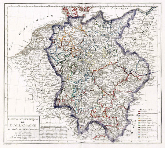 Historic Map : Germany, 1803 XIII. Carte Statistique de L'Allemagne. , Vintage Wall Art