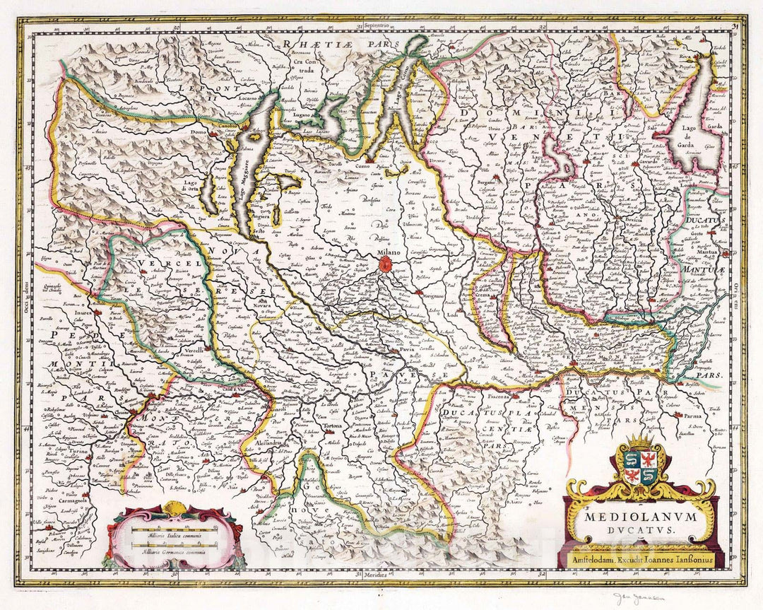 Historic Map : Milan (Italy) 1682 Mediolanum Ducatus. , Vintage Wall Art