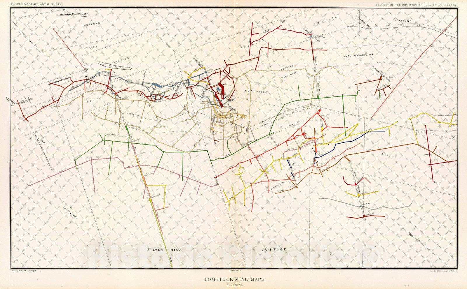 Historic Map : Geologic Atlas - 1882 Comstock Mine Maps. Number VIII. - Vintage Wall Art