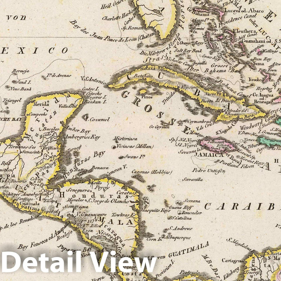 Historic Map : Caribbean Area, Central America; West Indies 1822 Mittel America. , Vintage Wall Art