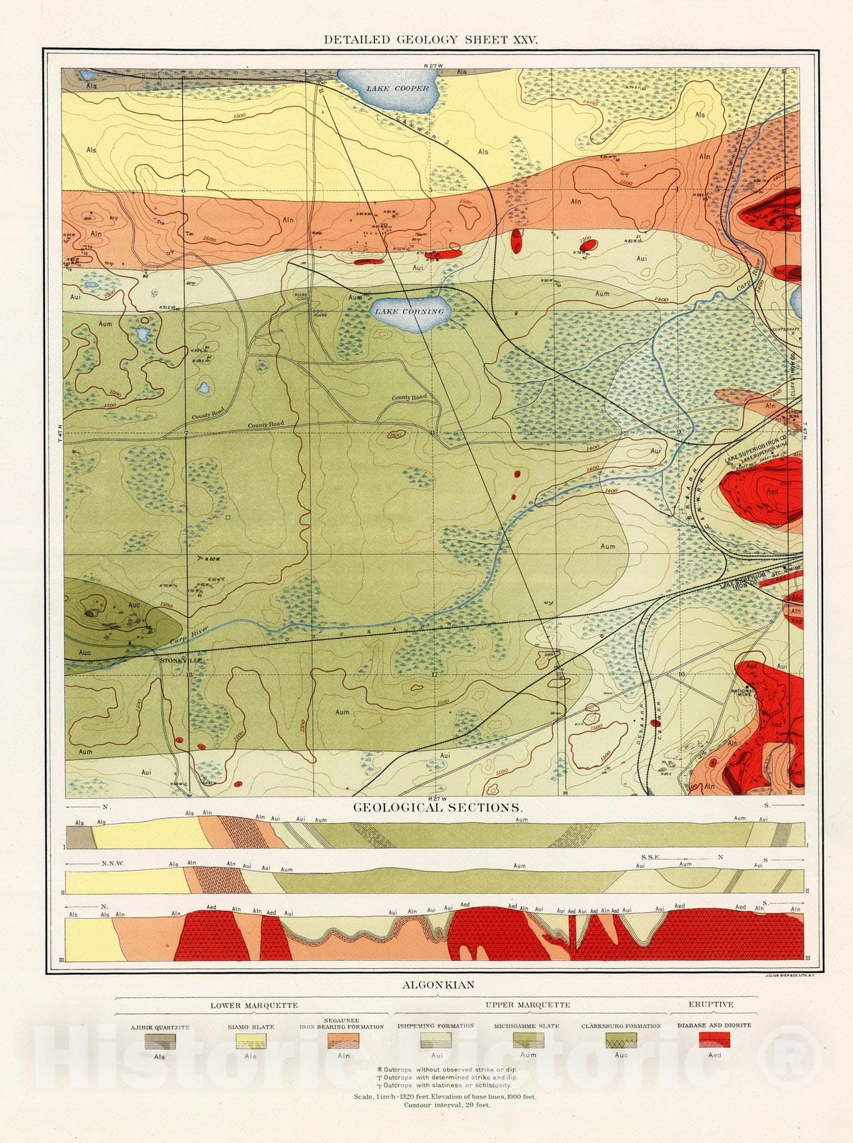 Historic Map : Geologic Atlas - 1896 Detailed Geology Sheet XXV. - Vintage Wall Art