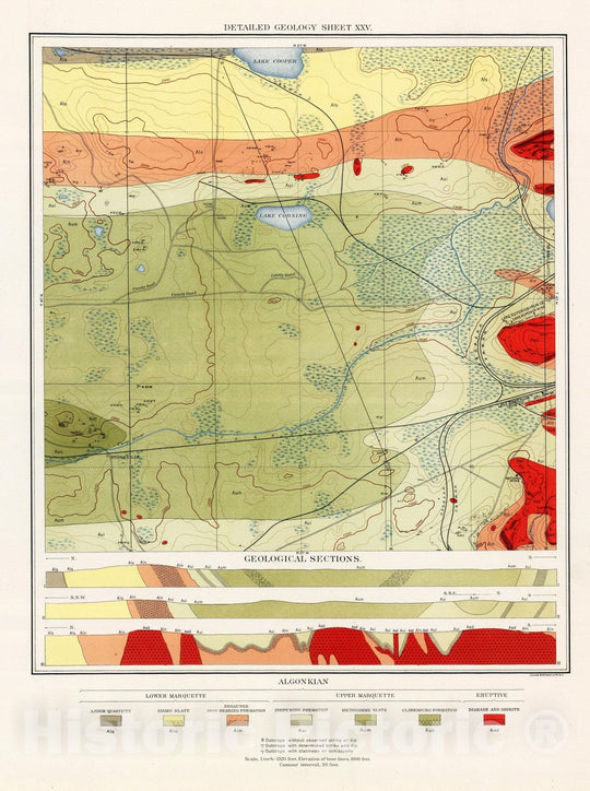 Historic Map : Geologic Atlas - 1896 Detailed Geology Sheet XXV. - Vintage Wall Art