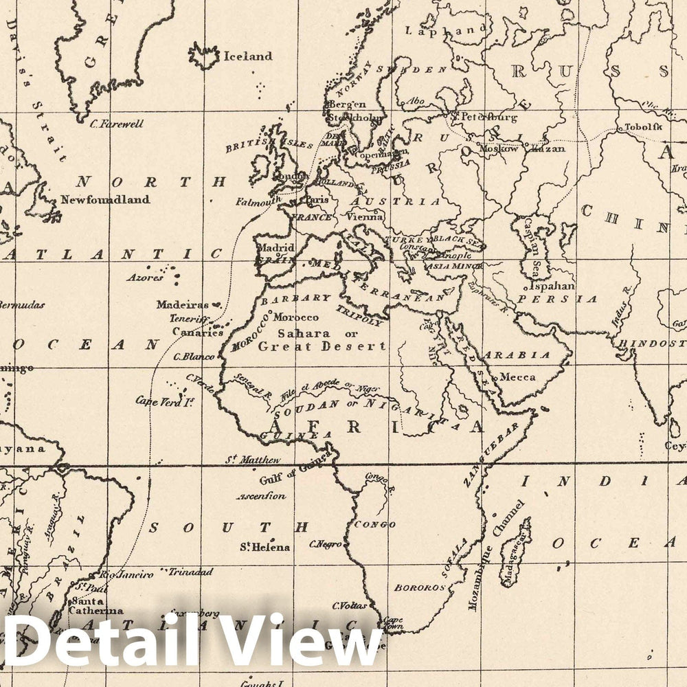 Historic Map : 1814 Langsdorff's Map of the World. - Vintage Wall Art