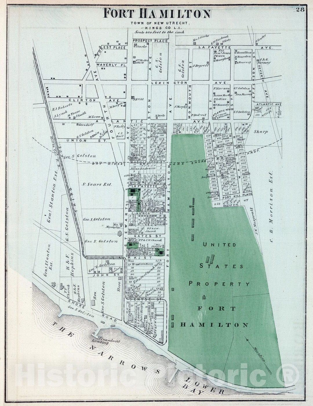 Historic Map : 1873 Fort Hamilton, in New Utrecht. Long Island. - Vintage Wall Art