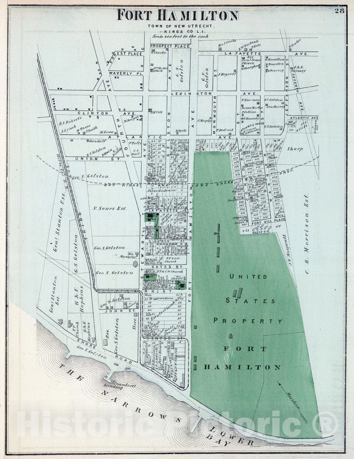 Historic Map : 1873 Fort Hamilton, in New Utrecht. Long Island. - Vintage Wall Art