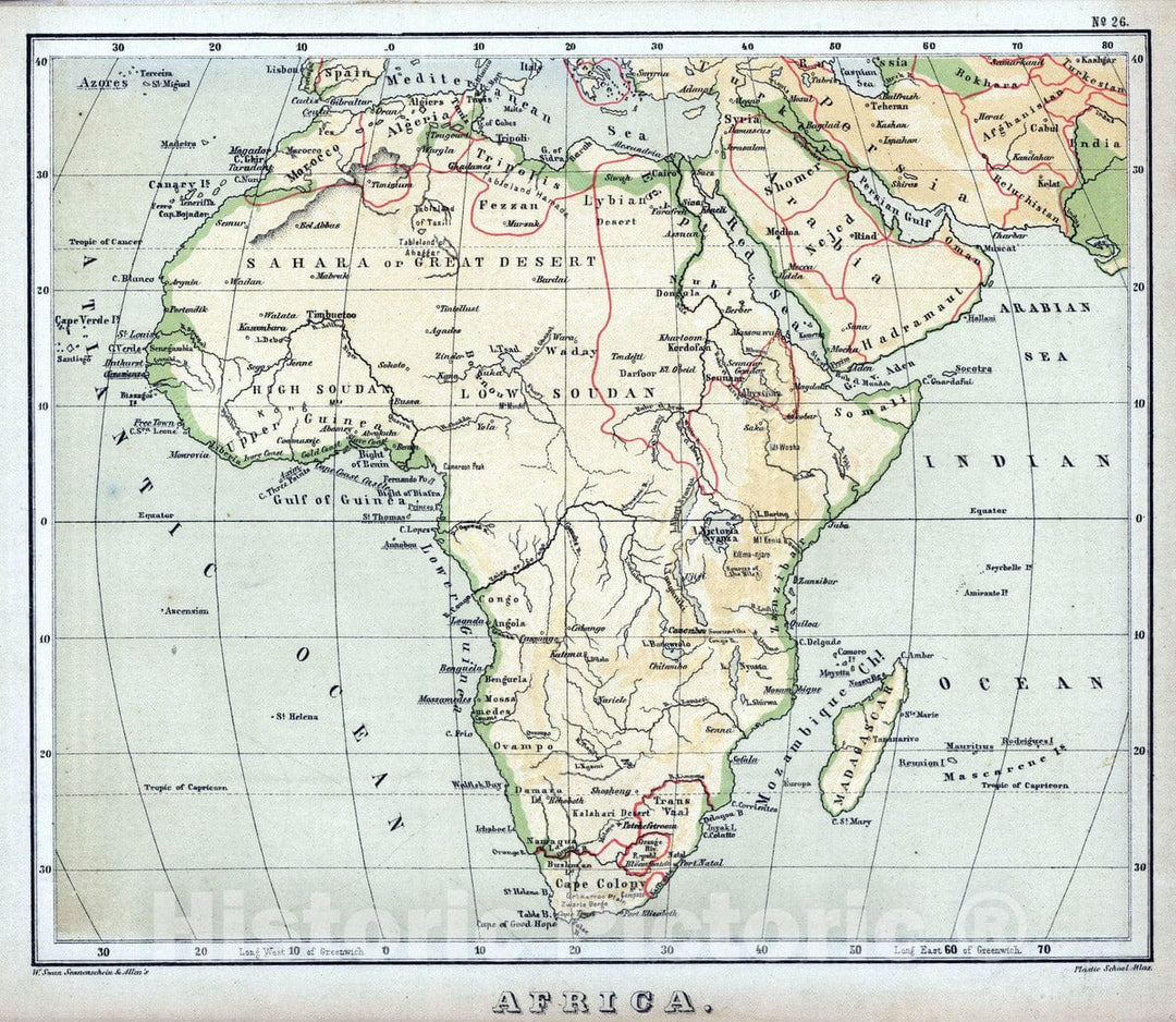 Historic Map : 1880 Africa. v3 - Vintage Wall Art