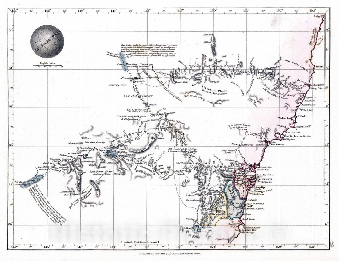 Historic Map : 1825 New South Wales - Vintage Wall Art