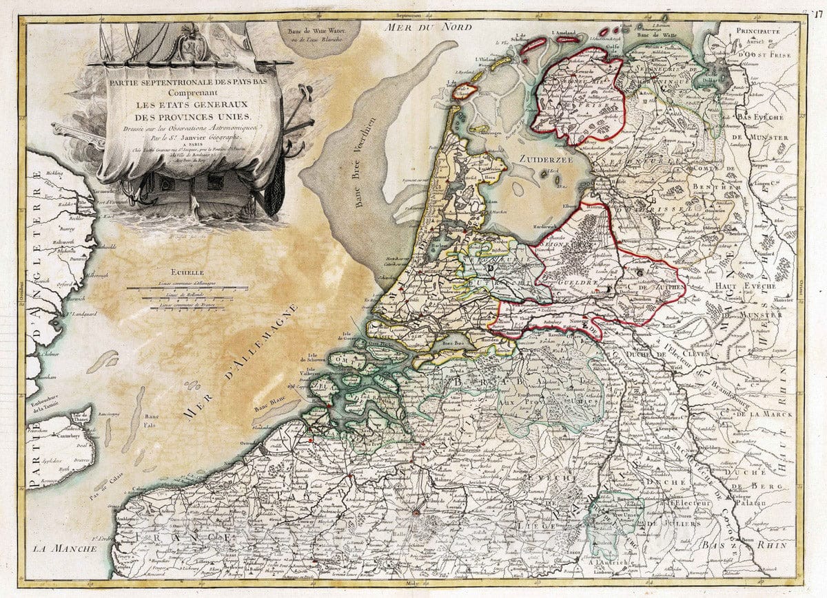 Historic Map : Netherlands, , Europe 1769 Partie Septentrionale des Pays Bas , Vintage Wall Art