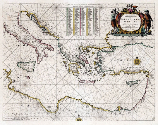 Historic Map : Mediterranean Sea 1667 Paskaerte Van't Oostelyckste der Middeland Sche Zee. , Vintage Wall Art