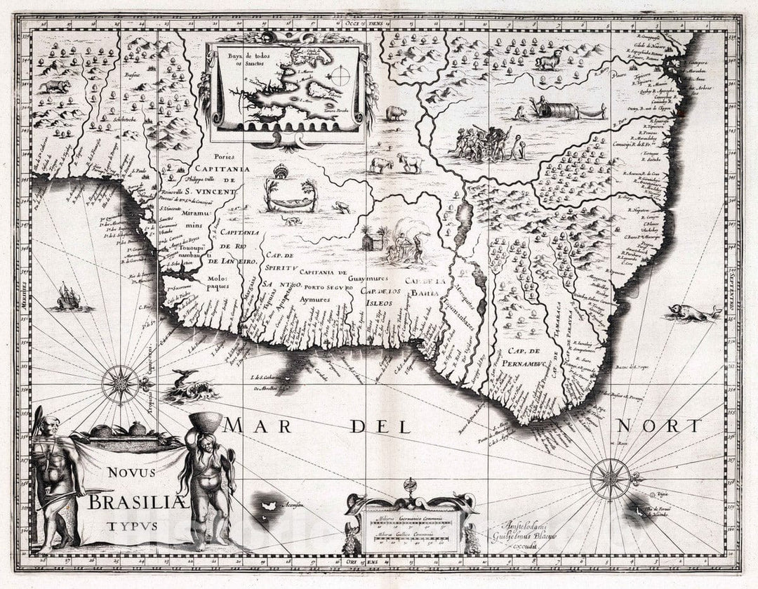 Historic Map : Brazil, 1630 Novus Brasiliae Typus. , Vintage Wall Art