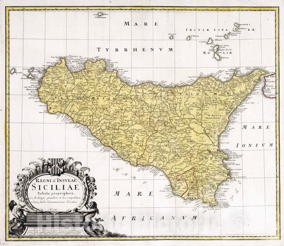 Historic Map : Sicily (Italy) 1747 Regni & Insulae Siciliae. , Vintage Wall Art