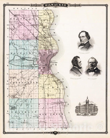 Historic Wall Map : 1878 Map of Milwaukee County, State of Wisconsin. - Vintage Wall Art