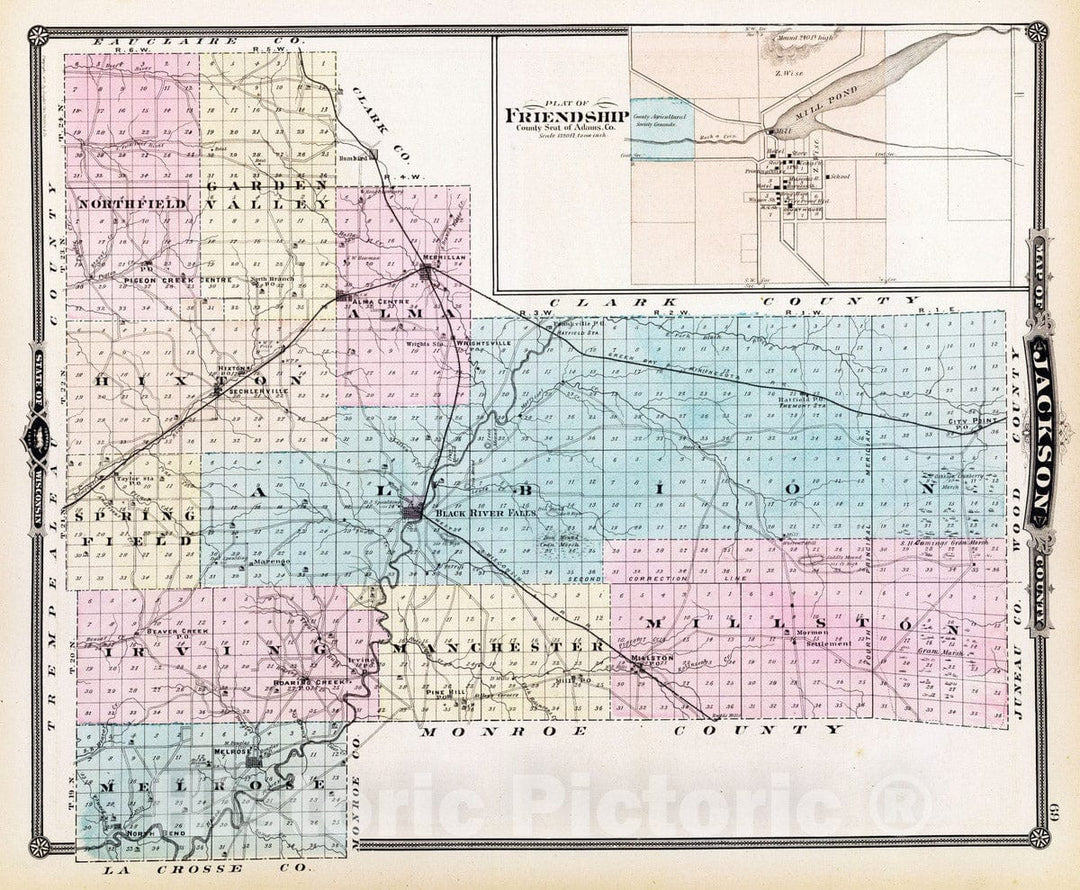 Historic Map : 1878 Map of Jackson County, Plat of Friendship, State of Wisconsin. - Vintage Wall Art