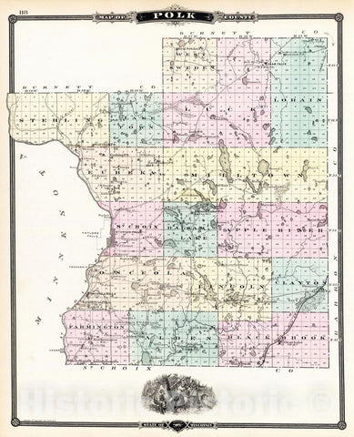 Historic Map : 1878 Map of Polk County, State of Wisconsin. - Vintage Wall Art