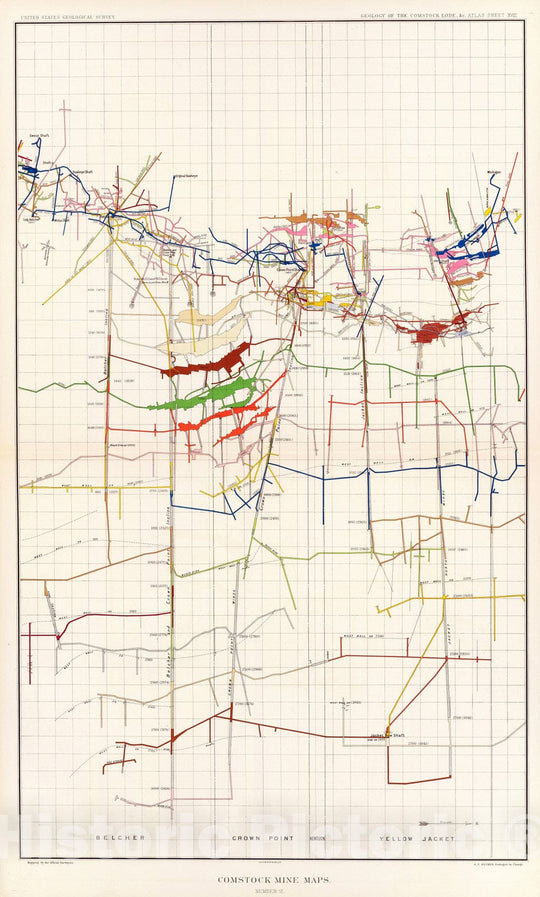 Historic Map : Geologic Atlas - 1882 Comstock Mine Maps. Number VI. - Vintage Wall Art