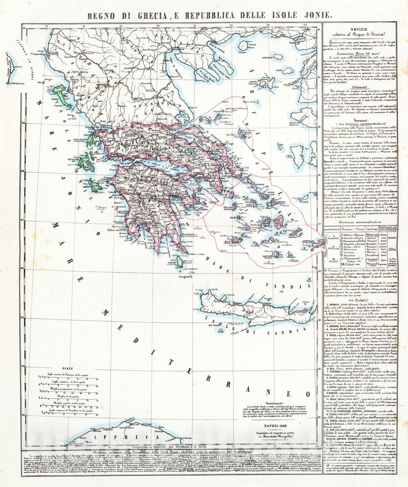 Historic Map : Greece, Ionian Islands 1846 Regno di Grecia, e Repubblica delle Isole Jonie. , Vintage Wall Art