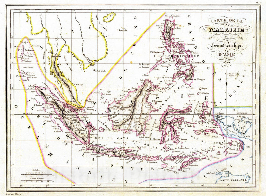 Historic Map : Indonesia; Philippines, 1837 Malaisie. , Vintage Wall Art