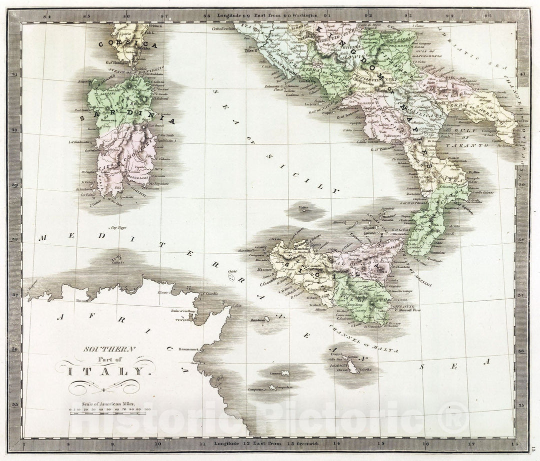 Historic Map : 1848 Southern Part Of Italy. - Vintage Wall Art