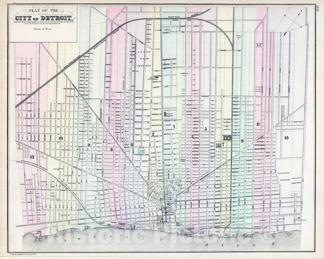 Historic Map : 1886 Detroit. v1 - Vintage Wall Art