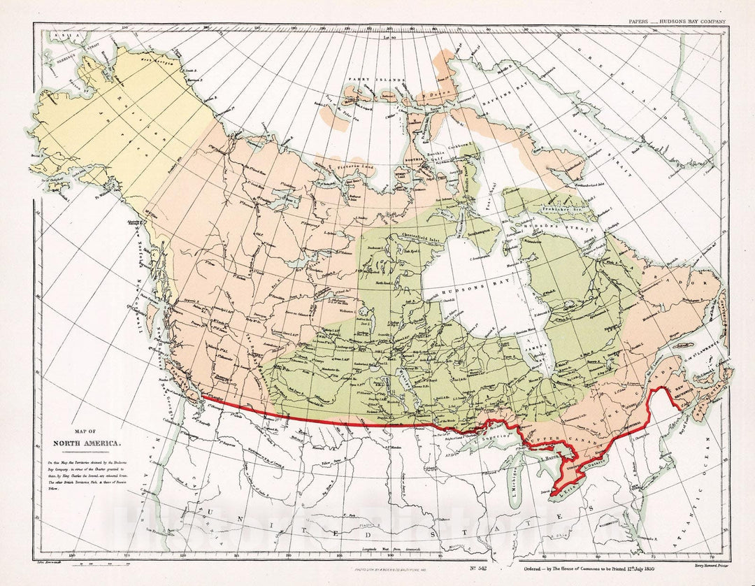 Historic Map : 1850 Hudsons Bay Company Map of North America. - Vintage Wall Art