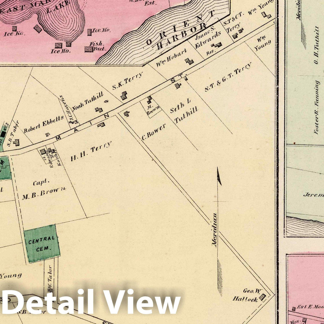 Historic Map : 1873 Orient, East Marion, New Suffolk, Village Adjoining Southold, in Southold. Long Island. - Vintage Wall Art