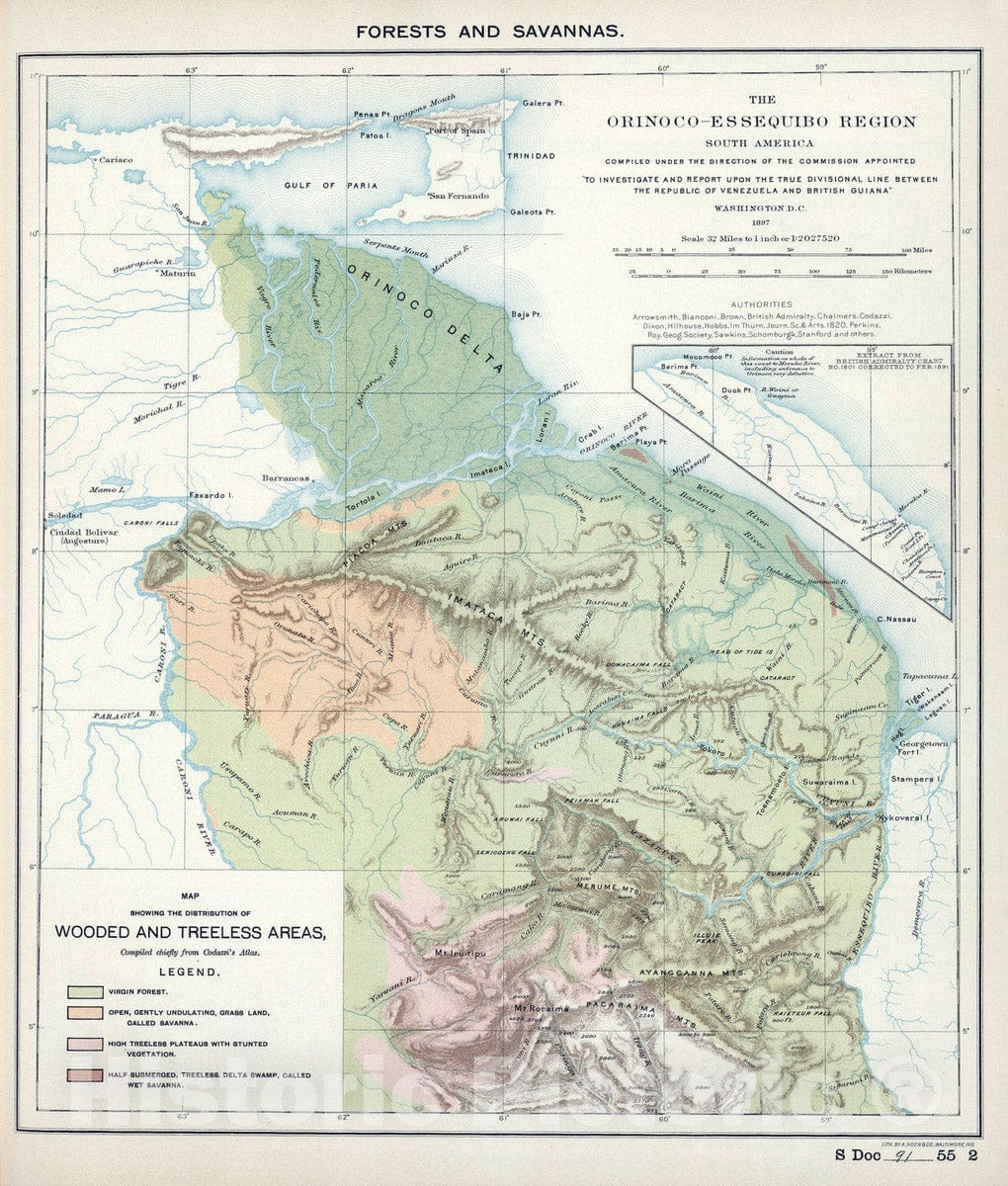 Historic Map : National Atlas - 1897 Forests and Savannas. - Vintage Wall Art