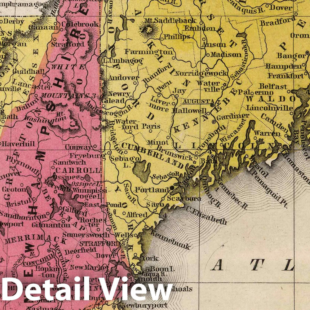 Historic Map : School Atlas - 1845 Physical & Political Map Of The North Eastern States - Vintage Wall Art