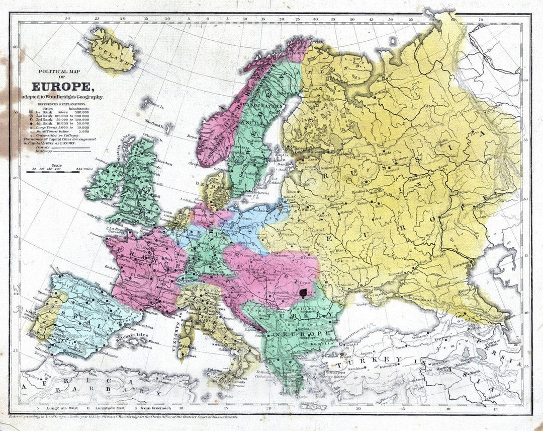 Historic Map : School Atlas - 1845 Political Map Of Europe - Vintage Wall Art