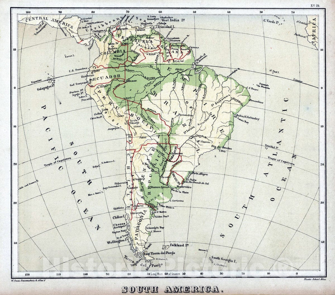 Historic Map : 1880 South America. v1 - Vintage Wall Art