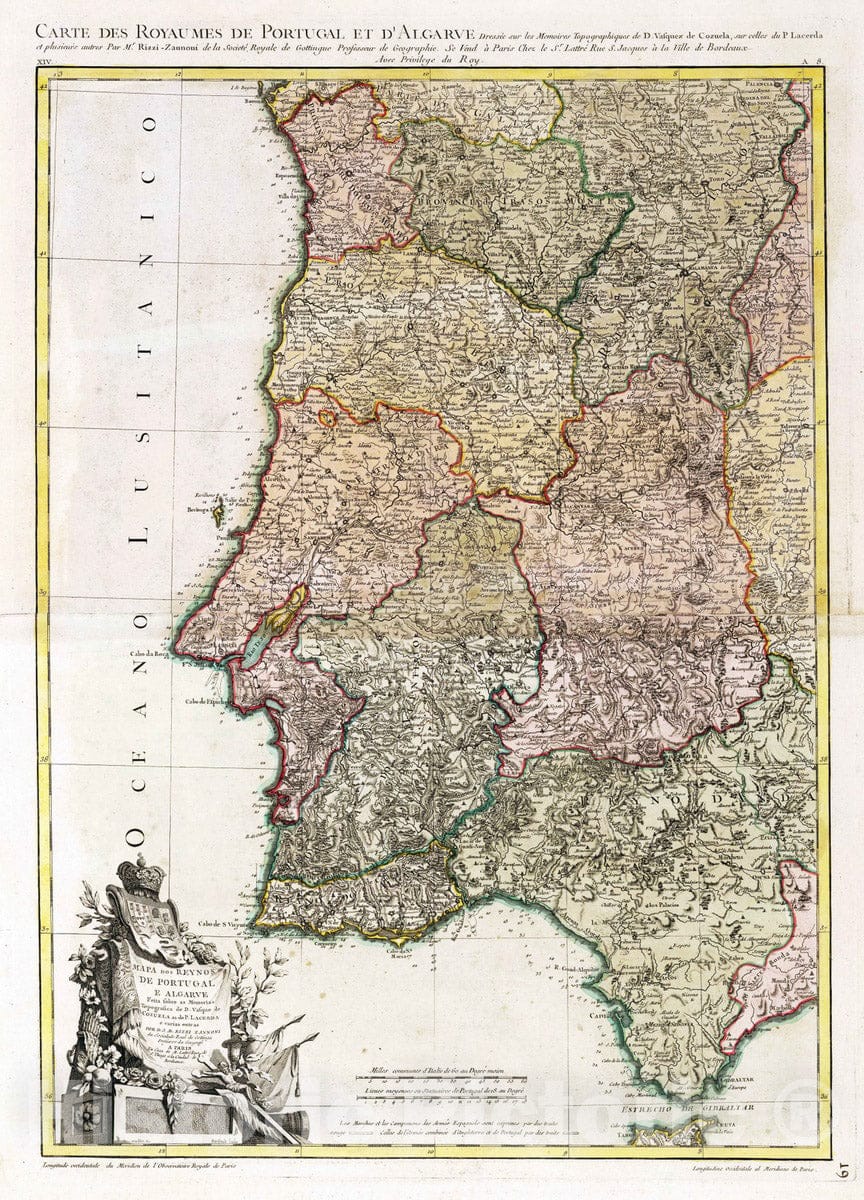 Historic Map : Portugal, , Europe 1763 Mapa dos Reynos de Portugal e Algarve , Vintage Wall Art