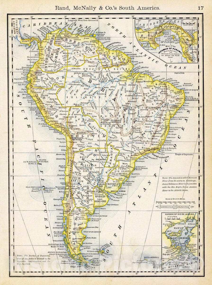 Historic Map : National Atlas - 1879 South America. - Vintage Wall Art