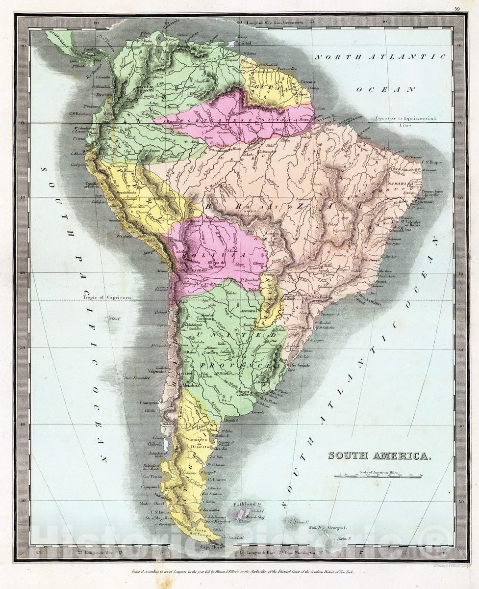 Historic Map : 1835 South America : Vintage Wall Art