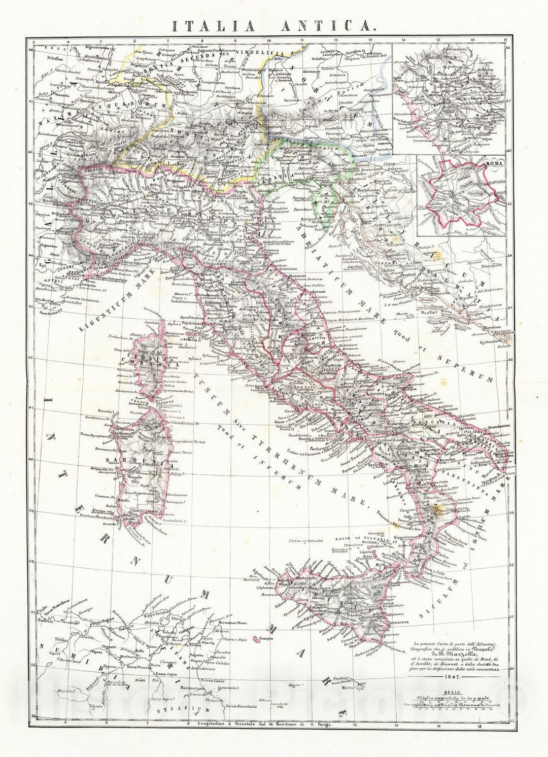 Historic Map : Italy, Rome Region (Italy) 1847 Italia Antica. , Vintage Wall Art