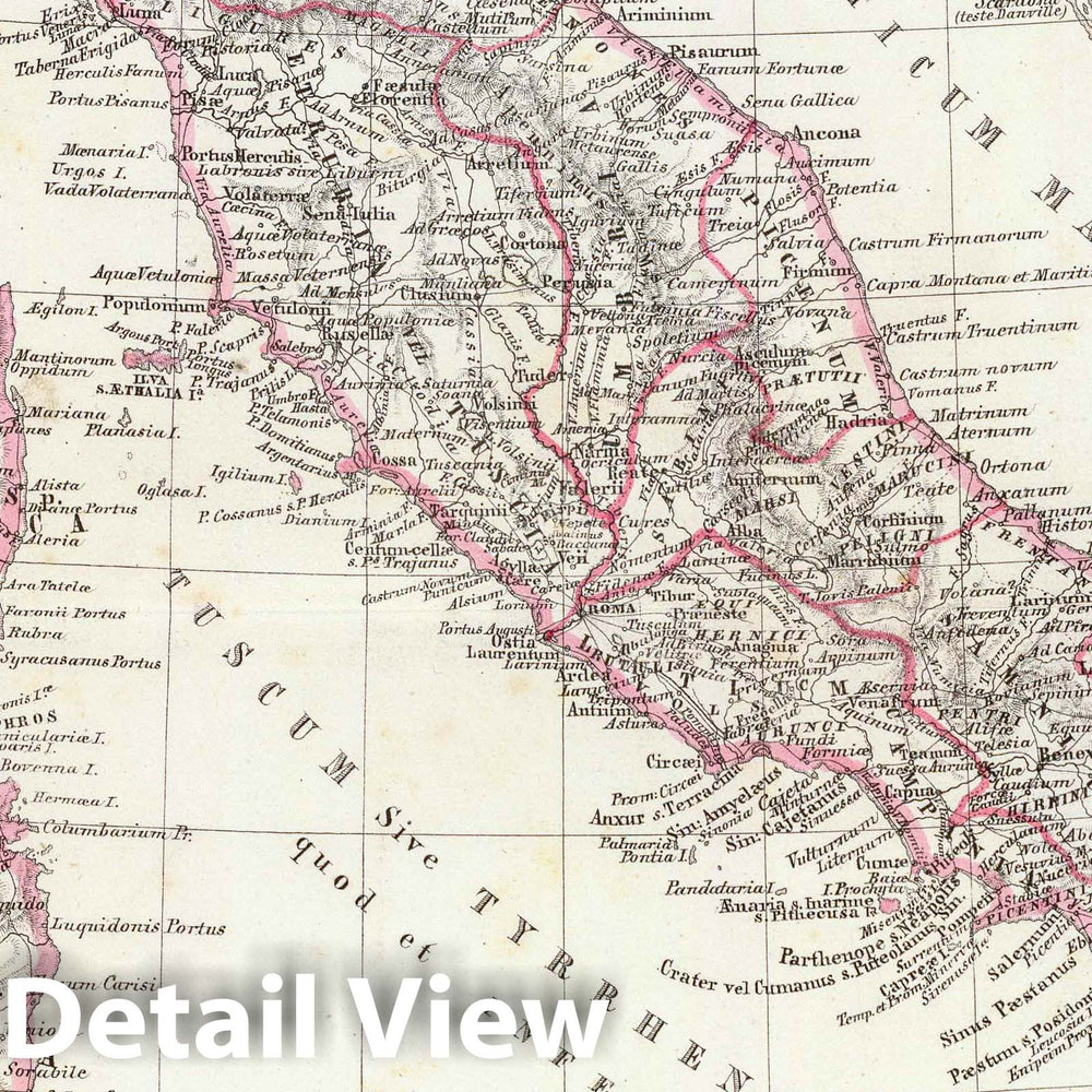 Historic Map : Italy, Rome Region (Italy) 1847 Italia Antica. , Vintage Wall Art