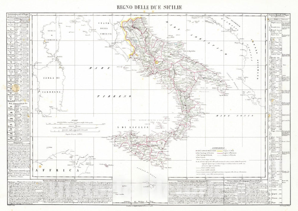 Historic Map : Italy, 1841 Regno delle due Sicilie. , Vintage Wall Art