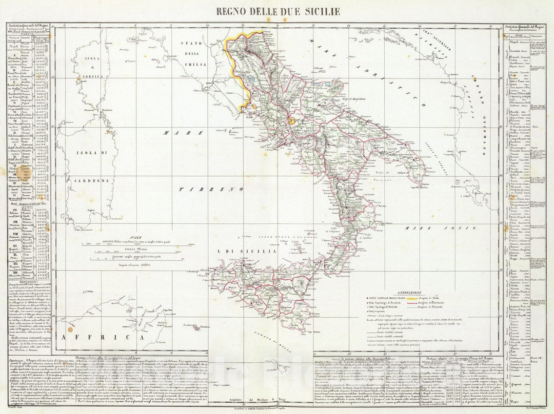 Historic Map : Italy, 1841 Regno delle due Sicilie. , Vintage Wall Art