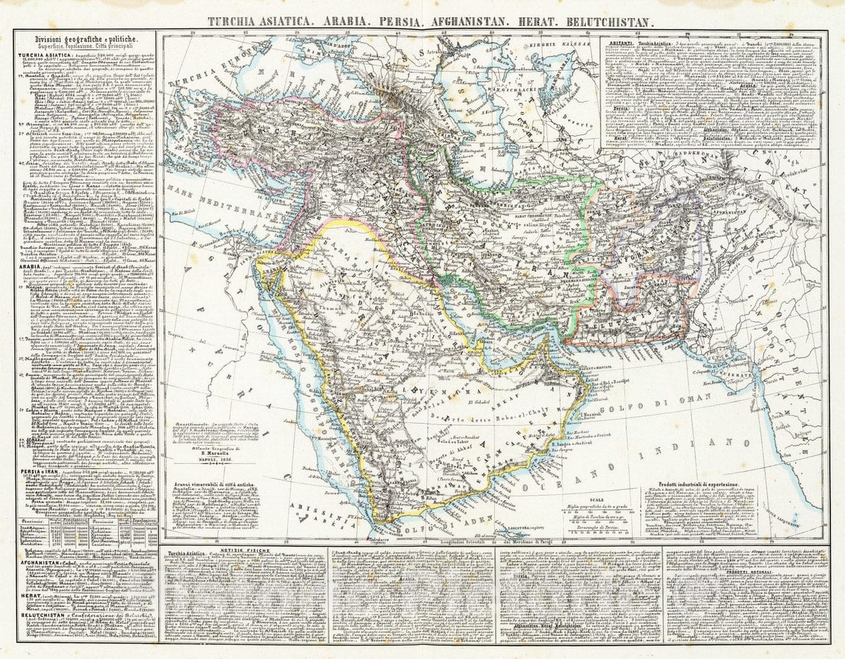 Historic Map : Middle East, Asia 1856 Turchia Asiatica, Arabia, Persia, Afghanistan, Herat, Belutchistan. , Vintage Wall Art