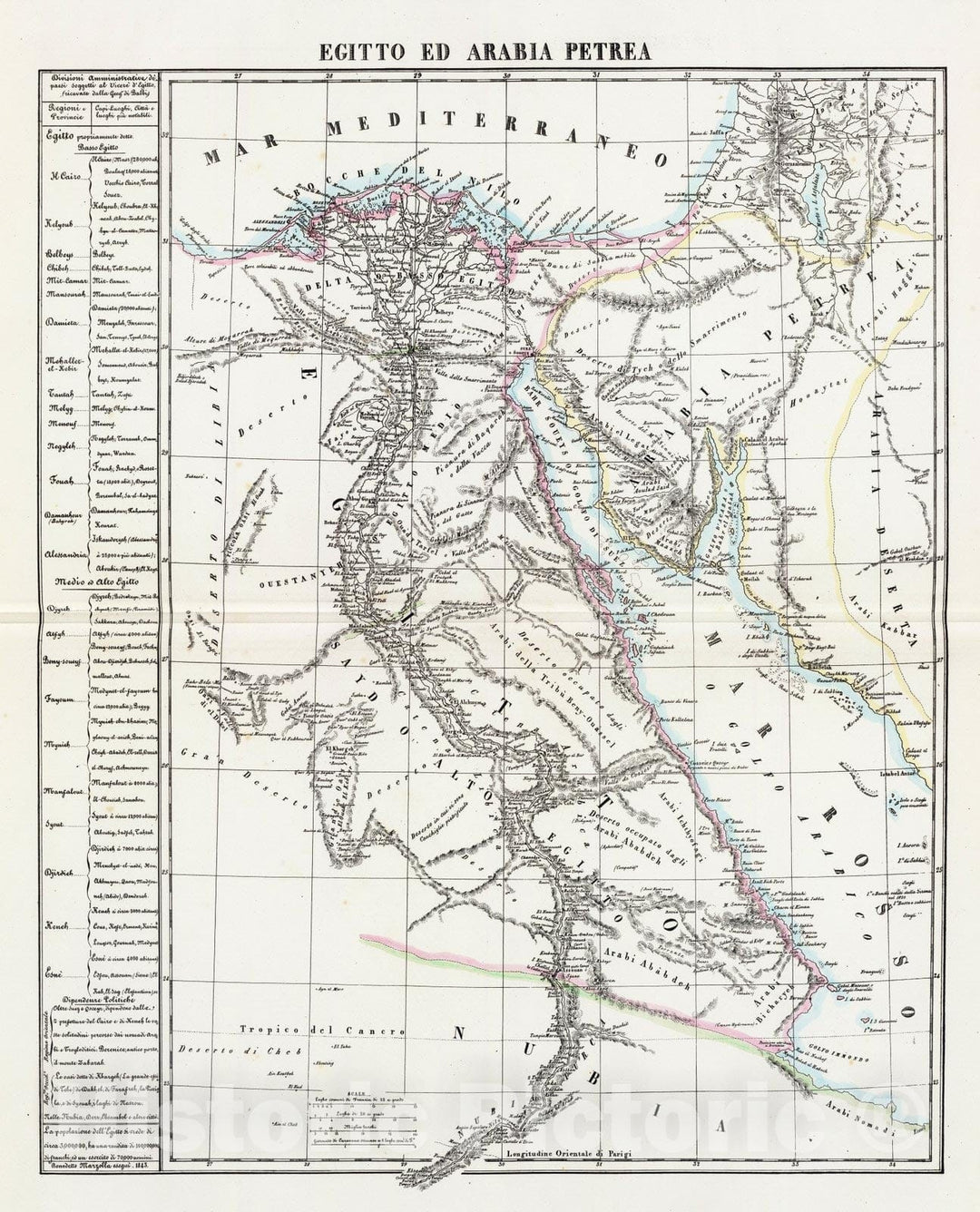 Historic Map : Egypt; Saudi Arabia, 1843 Egitto ed Arabia Petrea. , Vintage Wall Art